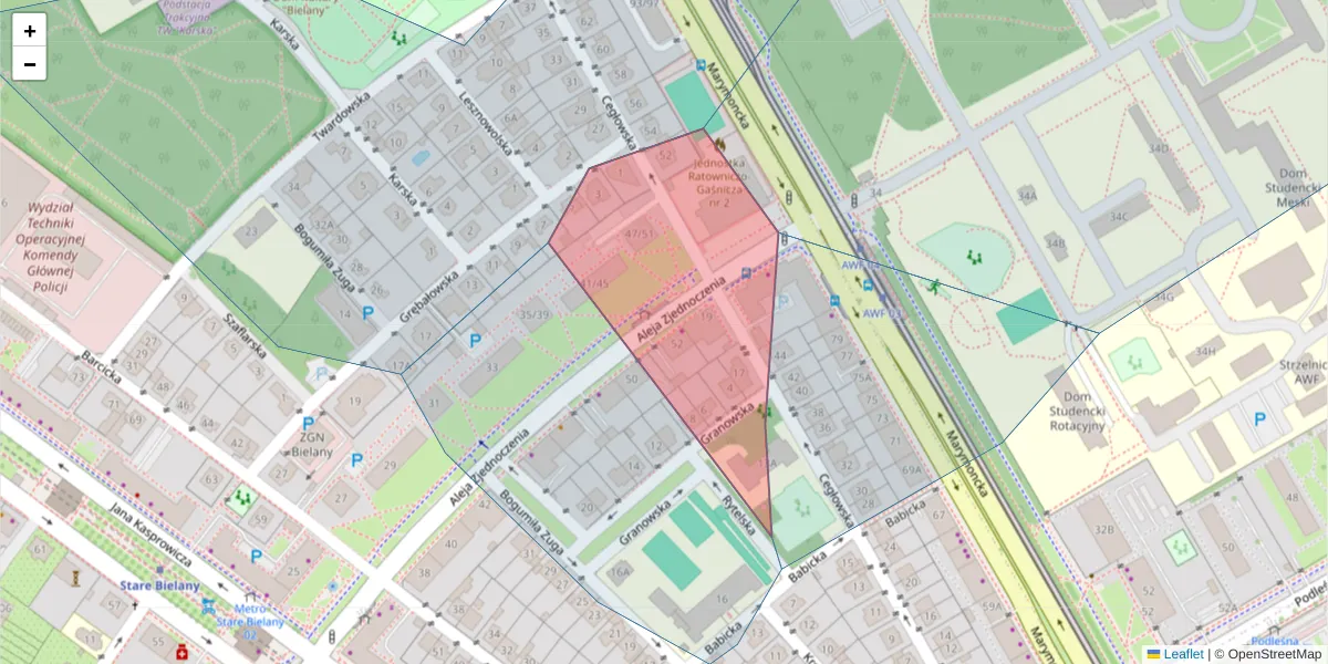Szczegółowa mapa kodu pocztowego 01-803 z granicami, sąsiednimi kodami pocztowymi i urzędami pocztowymi