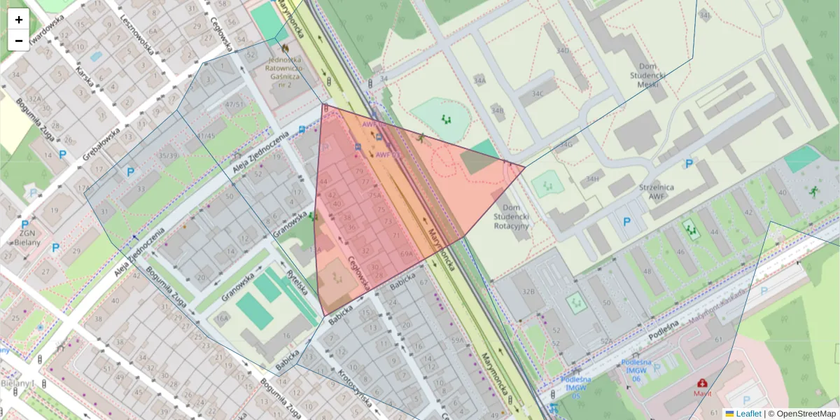 Szczegółowa mapa kodu pocztowego 01-804 z granicami, sąsiednimi kodami pocztowymi i urzędami pocztowymi