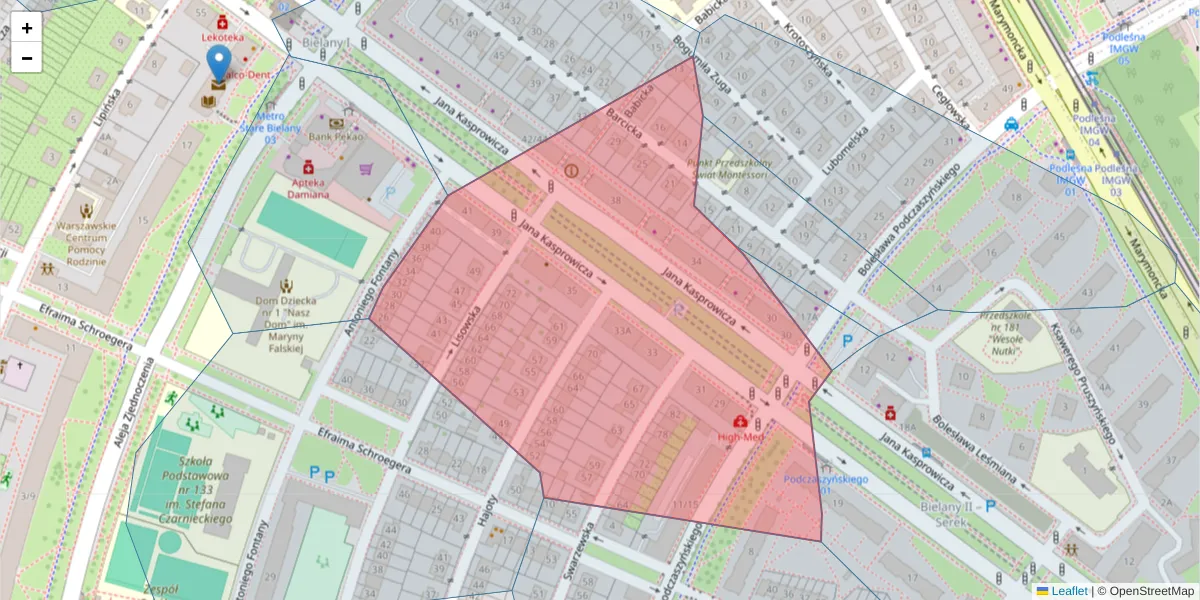 Szczegółowa mapa kodu pocztowego 01-817 z granicami, sąsiednimi kodami pocztowymi i urzędami pocztowymi