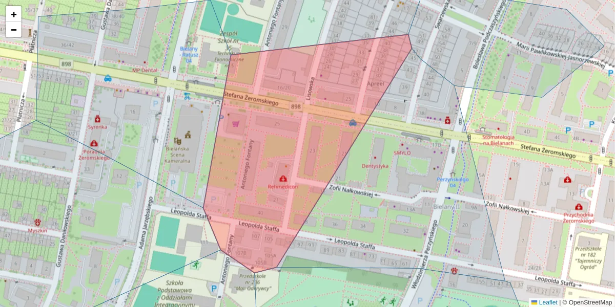 Szczegółowa mapa kodu pocztowego 01-819 z granicami, sąsiednimi kodami pocztowymi i urzędami pocztowymi