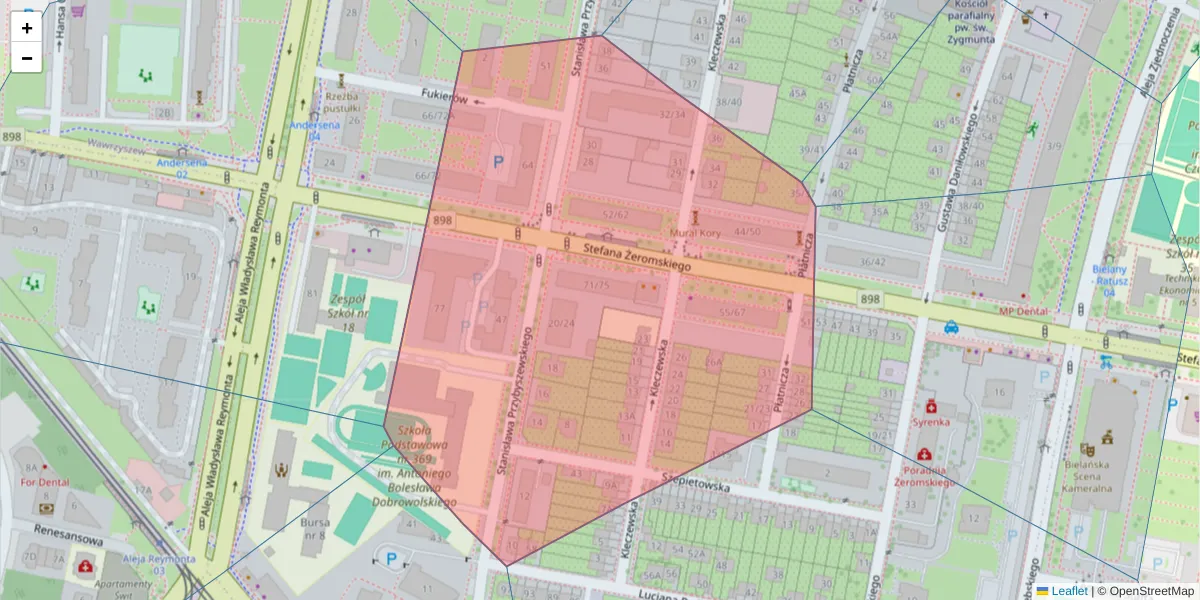 Szczegółowa mapa kodu pocztowego 01-851 z granicami, sąsiednimi kodami pocztowymi i urzędami pocztowymi