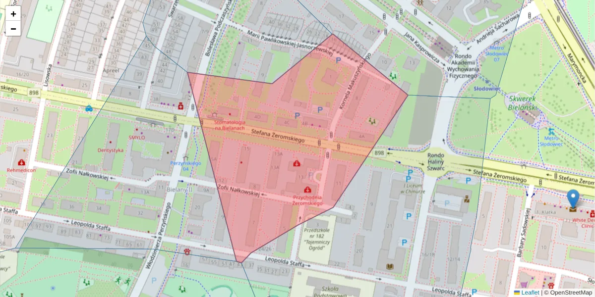 Szczegółowa mapa kodu pocztowego 01-861 z granicami, sąsiednimi kodami pocztowymi i urzędami pocztowymi