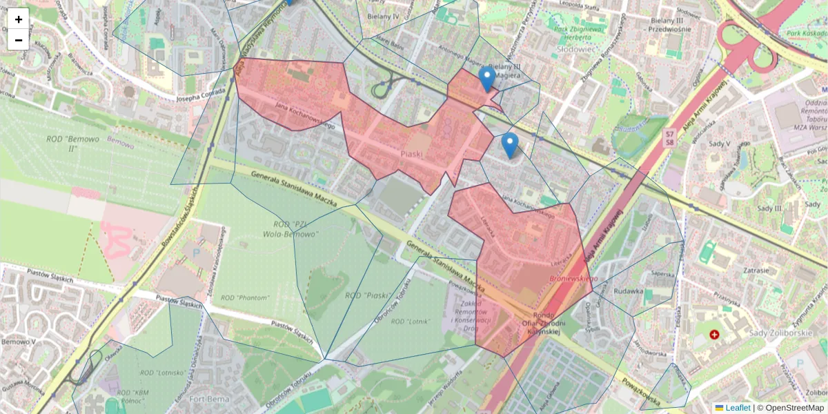 Szczegółowa mapa kodu pocztowego 01-864 z granicami, sąsiednimi kodami pocztowymi i urzędami pocztowymi
