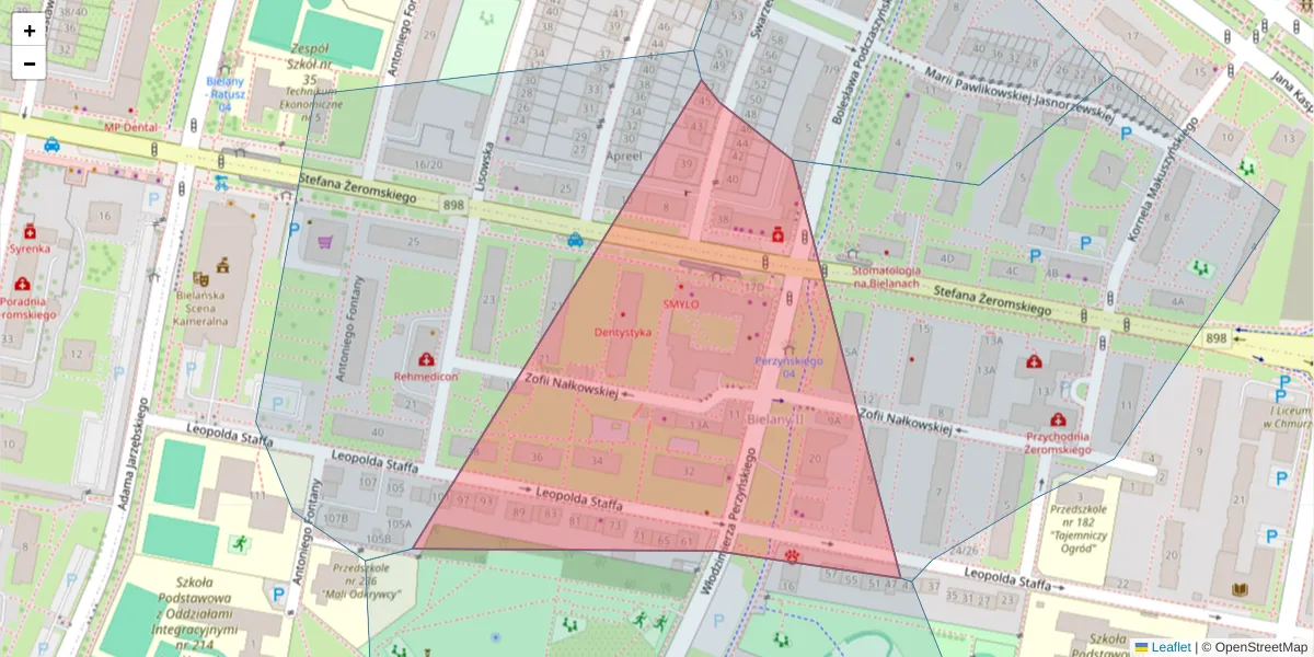 Szczegółowa mapa kodu pocztowego 01-882 z granicami, sąsiednimi kodami pocztowymi i urzędami pocztowymi