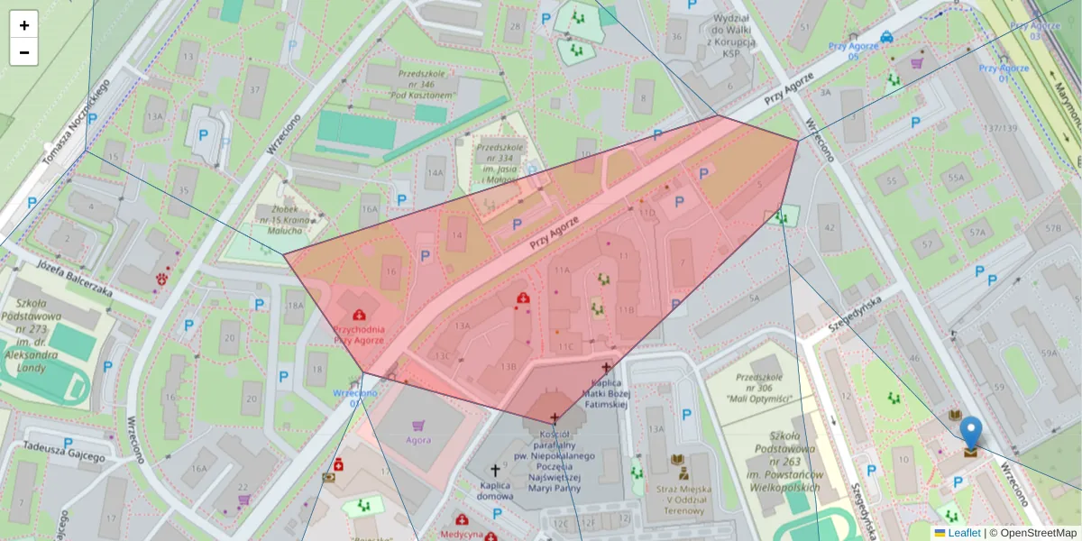 Szczegółowa mapa kodu pocztowego 01-960 z granicami, sąsiednimi kodami pocztowymi i urzędami pocztowymi
