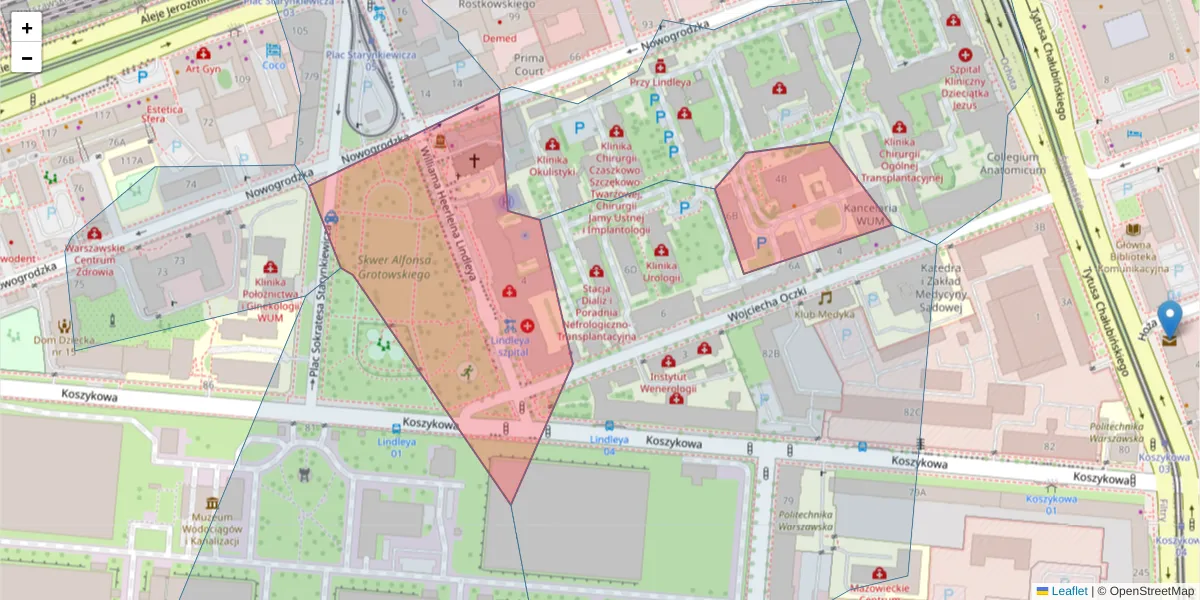 Szczegółowa mapa kodu pocztowego 02-005 z granicami, sąsiednimi kodami pocztowymi i urzędami pocztowymi
