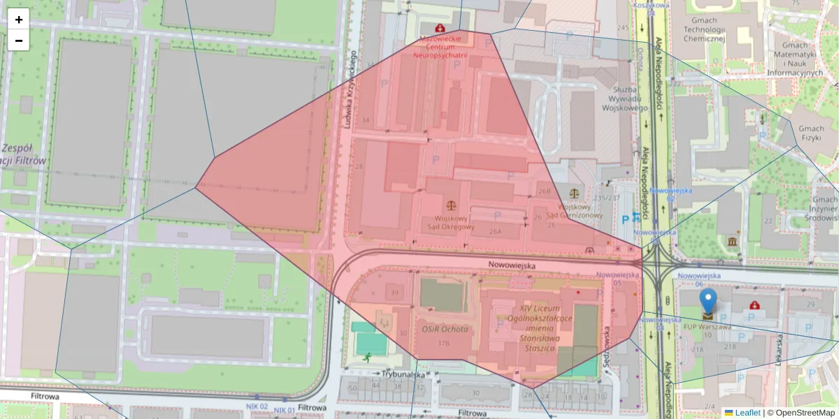 Szczegółowa mapa kodu pocztowego 02-010 z granicami, sąsiednimi kodami pocztowymi i urzędami pocztowymi