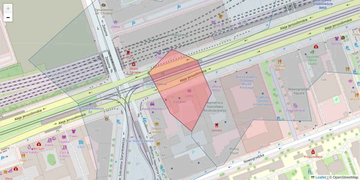 Szczegółowa mapa kodu pocztowego 02-011 z granicami, sąsiednimi kodami pocztowymi i urzędami pocztowymi