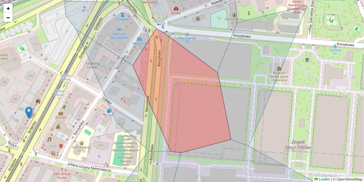 Szczegółowa mapa kodu pocztowego 02-026 z granicami, sąsiednimi kodami pocztowymi i urzędami pocztowymi