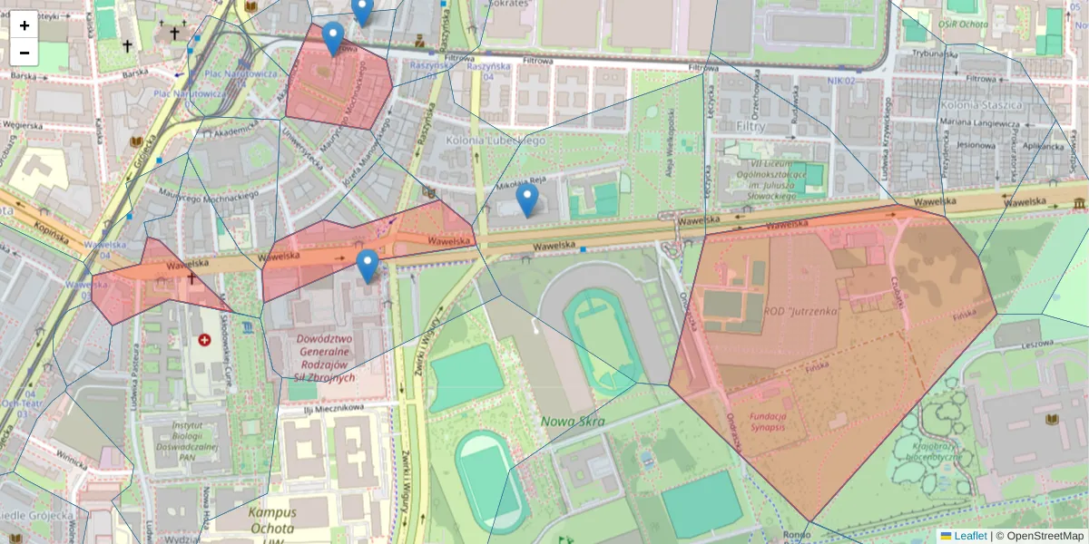 Szczegółowa mapa kodu pocztowego 02-034 z granicami, sąsiednimi kodami pocztowymi i urzędami pocztowymi