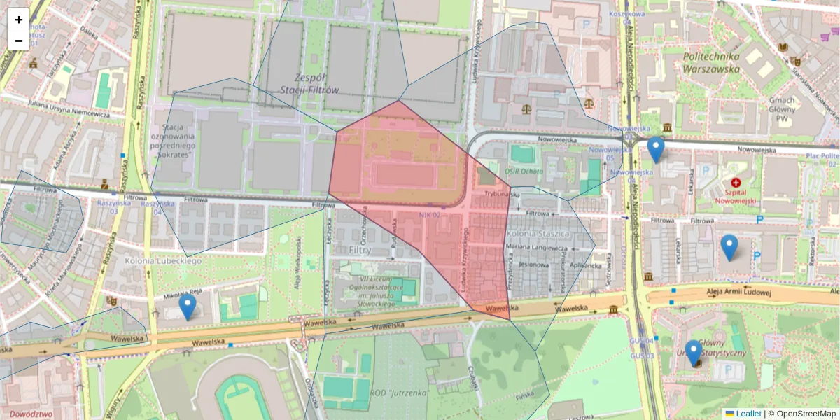 Szczegółowa mapa kodu pocztowego 02-078 z granicami, sąsiednimi kodami pocztowymi i urzędami pocztowymi