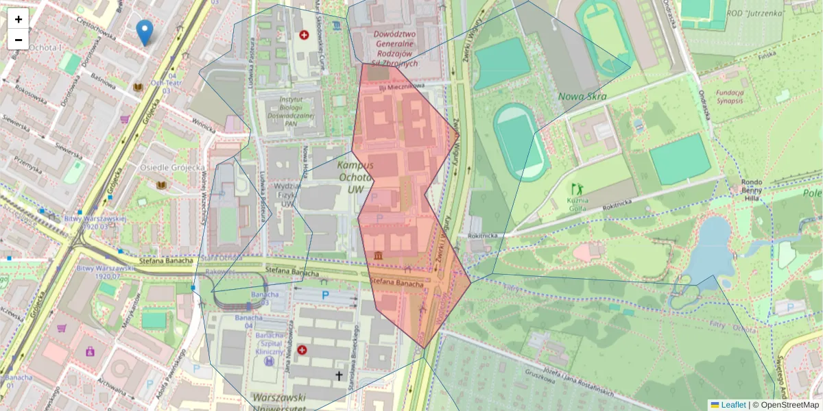 Szczegółowa mapa kodu pocztowego 02-089 z granicami, sąsiednimi kodami pocztowymi i urzędami pocztowymi