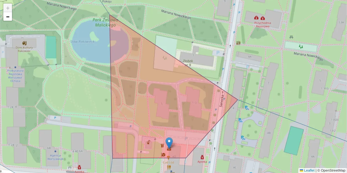 Szczegółowa mapa kodu pocztowego 02-108 z granicami, sąsiednimi kodami pocztowymi i urzędami pocztowymi