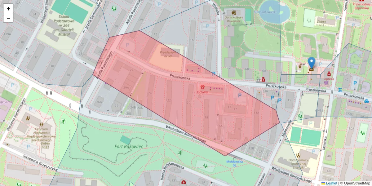 Szczegółowa mapa kodu pocztowego 02-119 z granicami, sąsiednimi kodami pocztowymi i urzędami pocztowymi