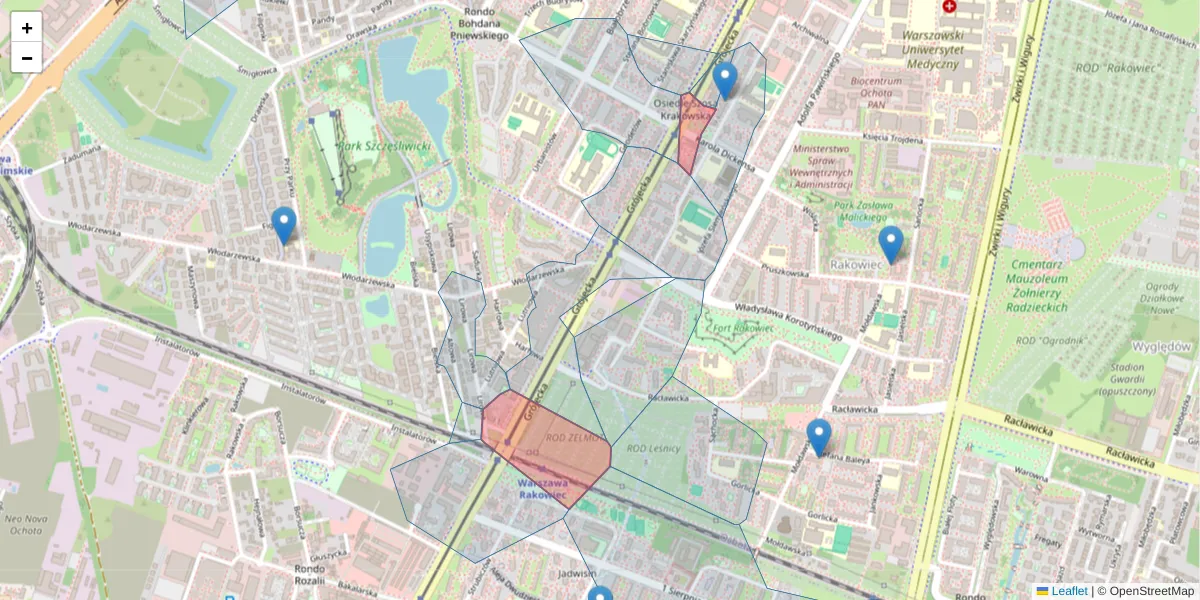 Szczegółowa mapa kodu pocztowego 02-120 z granicami, sąsiednimi kodami pocztowymi i urzędami pocztowymi
