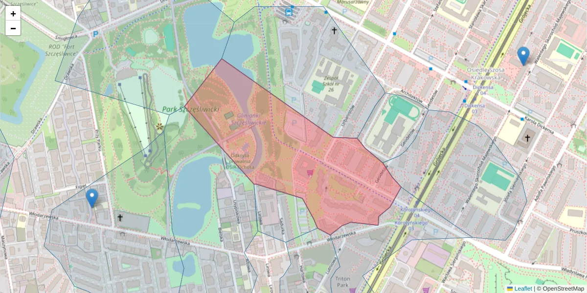 Szczegółowa mapa kodu pocztowego 02-123 z granicami, sąsiednimi kodami pocztowymi i urzędami pocztowymi