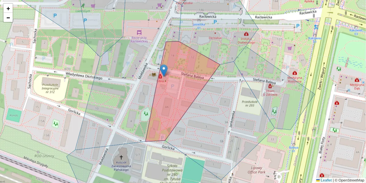 Szczegółowa mapa kodu pocztowego 02-126 z granicami, sąsiednimi kodami pocztowymi i urzędami pocztowymi