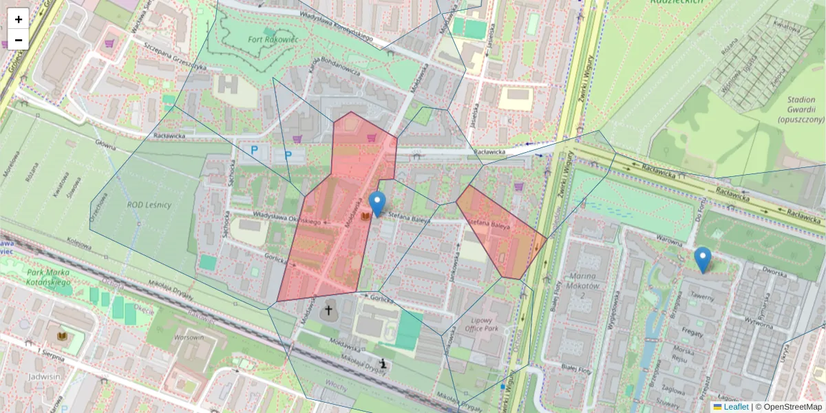 Szczegółowa mapa kodu pocztowego 02-132 z granicami, sąsiednimi kodami pocztowymi i urzędami pocztowymi