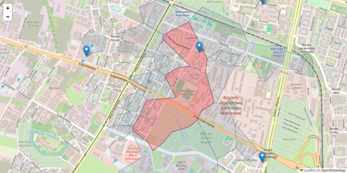 Szczegółowa mapa kodu pocztowego 02-137 z granicami, sąsiednimi kodami pocztowymi i urzędami pocztowymi