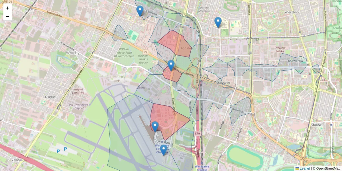 Szczegółowa mapa kodu pocztowego 02-143 z granicami, sąsiednimi kodami pocztowymi i urzędami pocztowymi