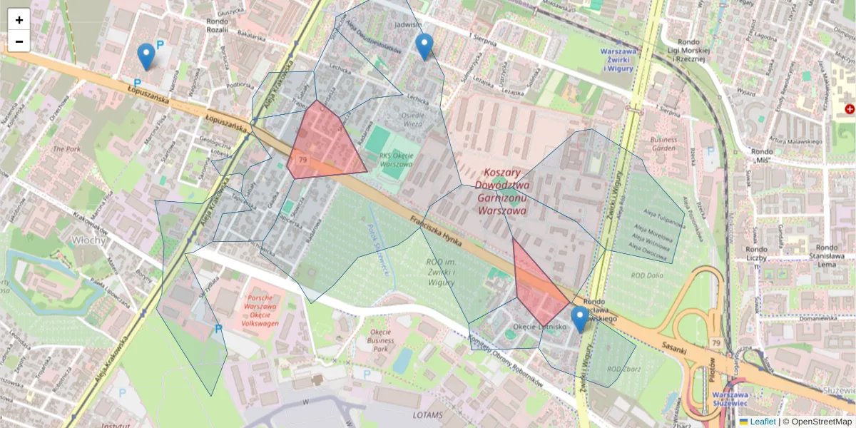 Szczegółowa mapa kodu pocztowego 02-149 z granicami, sąsiednimi kodami pocztowymi i urzędami pocztowymi