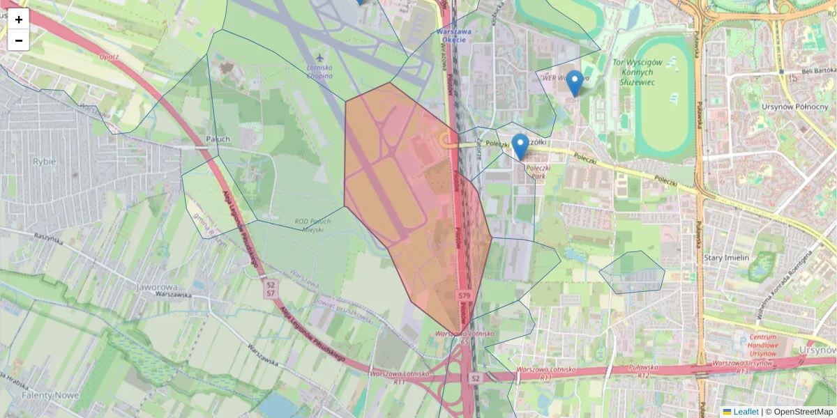 Szczegółowa mapa kodu pocztowego 02-158 z granicami, sąsiednimi kodami pocztowymi i urzędami pocztowymi