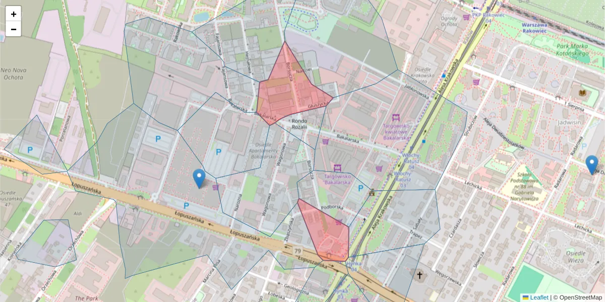 Szczegółowa mapa kodu pocztowego 02-213 z granicami, sąsiednimi kodami pocztowymi i urzędami pocztowymi