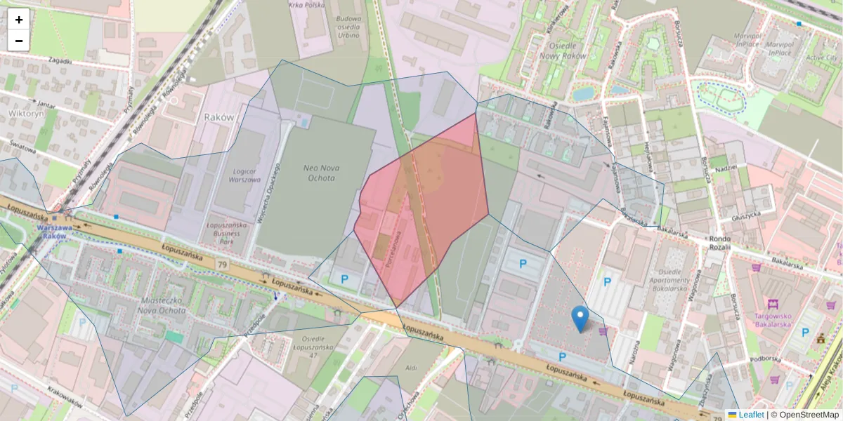 Szczegółowa mapa kodu pocztowego 02-225 z granicami, sąsiednimi kodami pocztowymi i urzędami pocztowymi