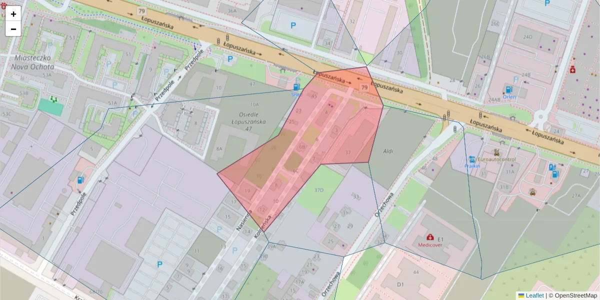 Szczegółowa mapa kodu pocztowego 02-242 z granicami, sąsiednimi kodami pocztowymi i urzędami pocztowymi