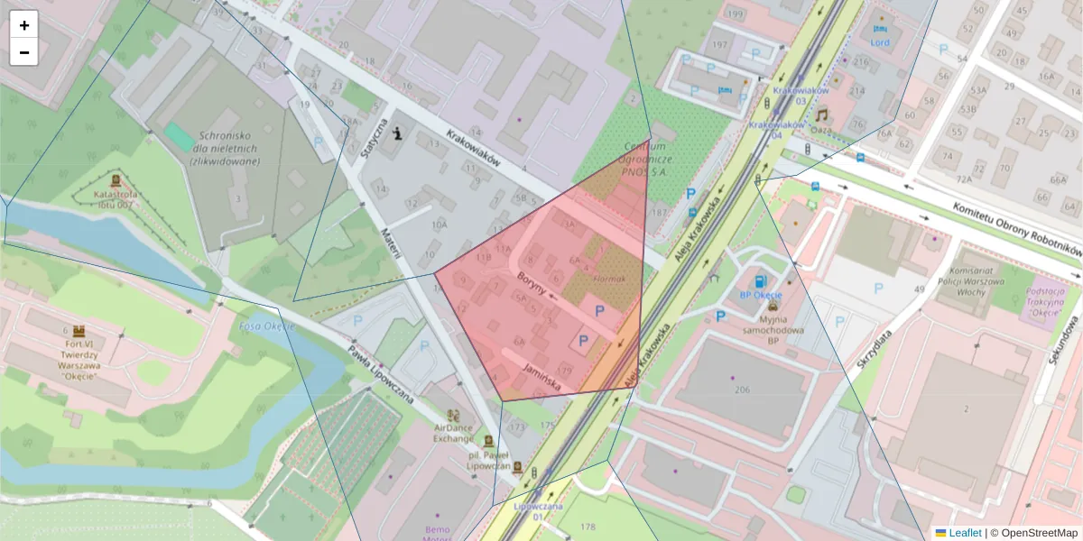 Szczegółowa mapa kodu pocztowego 02-259 z granicami, sąsiednimi kodami pocztowymi i urzędami pocztowymi