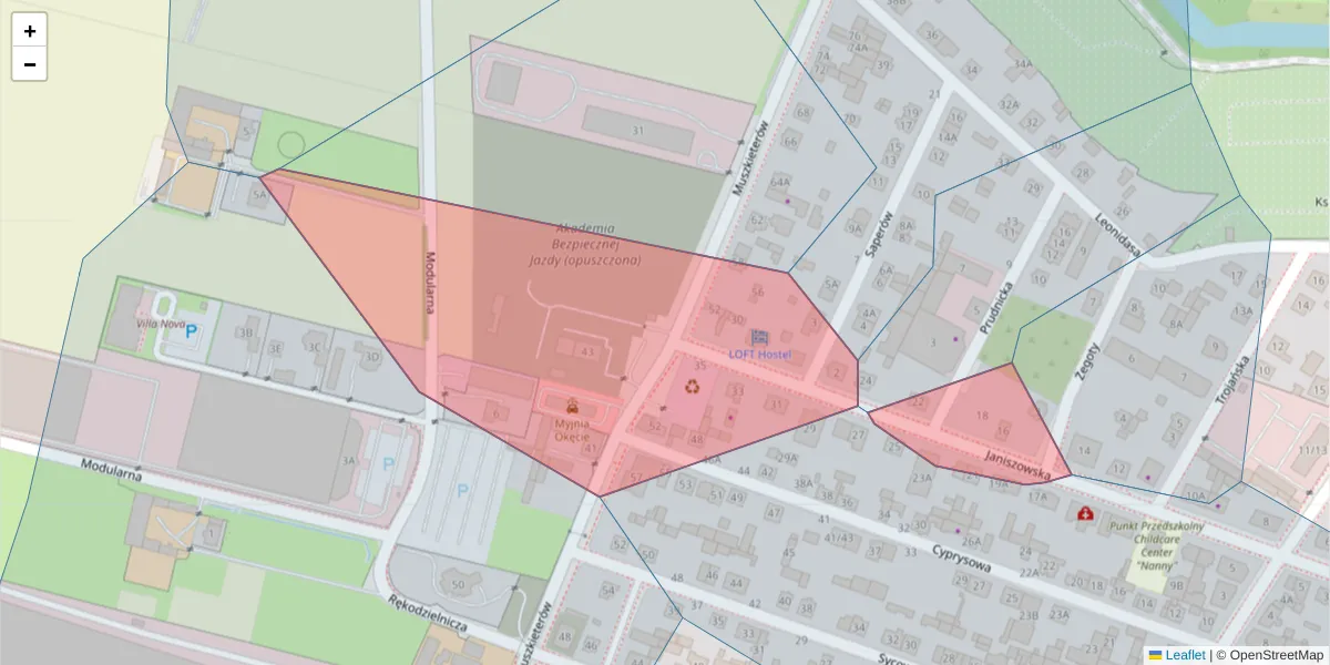 Szczegółowa mapa kodu pocztowego 02-264 z granicami, sąsiednimi kodami pocztowymi i urzędami pocztowymi
