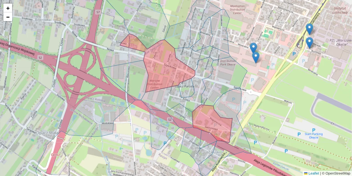 Szczegółowa mapa kodu pocztowego 02-285 z granicami, sąsiednimi kodami pocztowymi i urzędami pocztowymi