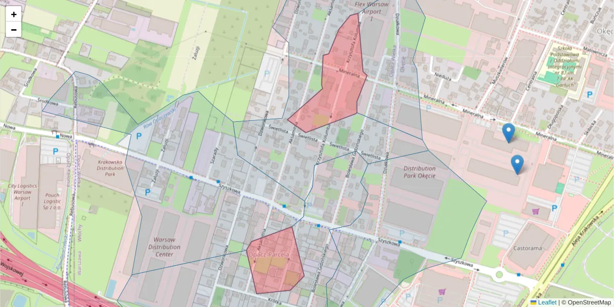 Szczegółowa mapa kodu pocztowego 02-288 z granicami, sąsiednimi kodami pocztowymi i urzędami pocztowymi