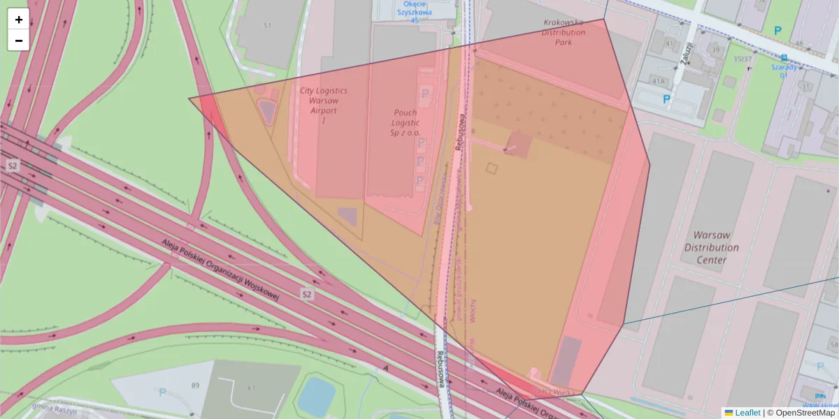 Szczegółowa mapa kodu pocztowego 02-292 z granicami, sąsiednimi kodami pocztowymi i urzędami pocztowymi