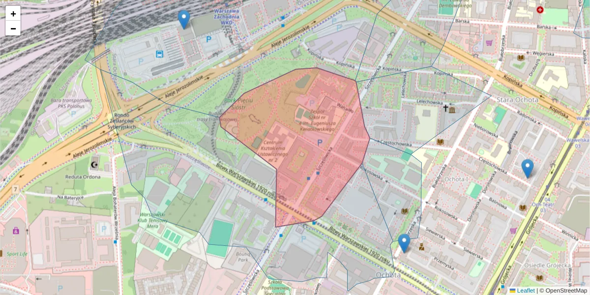 Szczegółowa mapa kodu pocztowego 02-353 z granicami, sąsiednimi kodami pocztowymi i urzędami pocztowymi