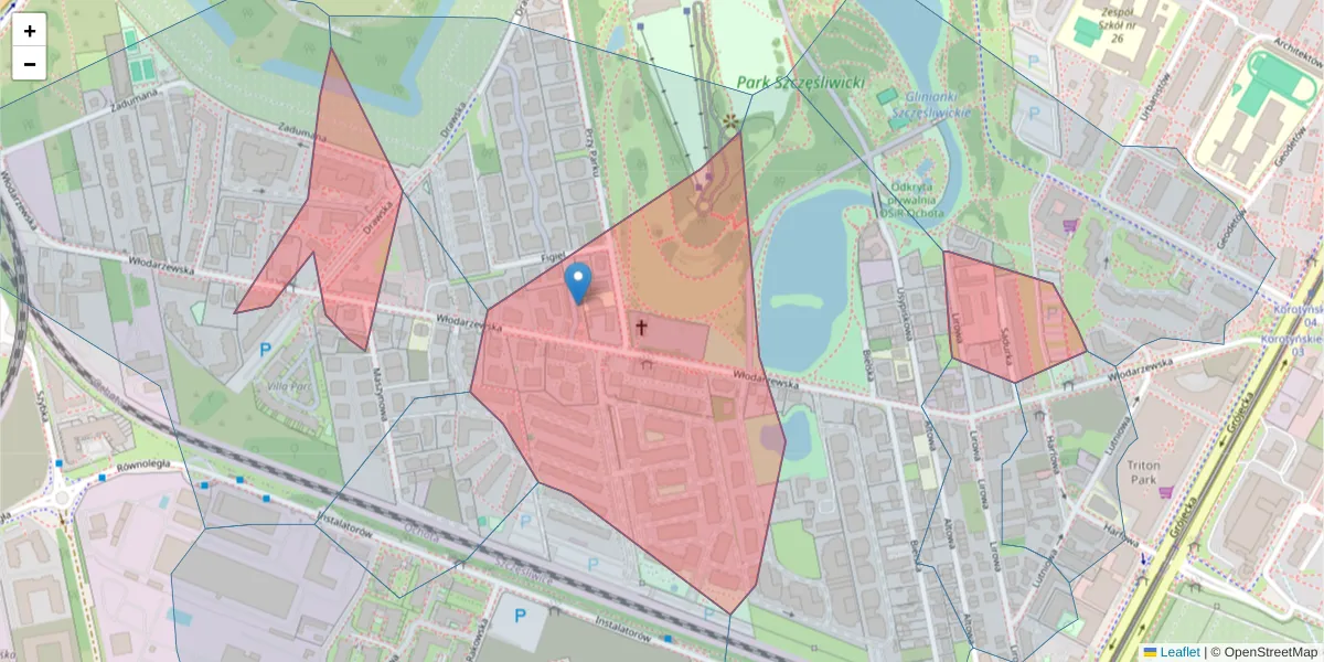 Szczegółowa mapa kodu pocztowego 02-384 z granicami, sąsiednimi kodami pocztowymi i urzędami pocztowymi