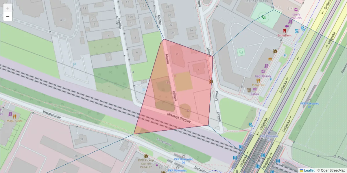Szczegółowa mapa kodu pocztowego 02-386 z granicami, sąsiednimi kodami pocztowymi i urzędami pocztowymi