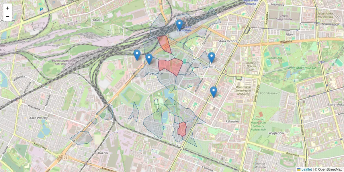 Szczegółowa mapa kodu pocztowego 02-389 z granicami, sąsiednimi kodami pocztowymi i urzędami pocztowymi