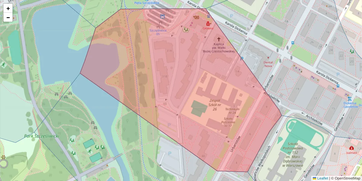 Szczegółowa mapa kodu pocztowego 02-397 z granicami, sąsiednimi kodami pocztowymi i urzędami pocztowymi