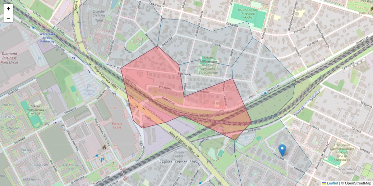 Szczegółowa mapa kodu pocztowego 02-400 z granicami, sąsiednimi kodami pocztowymi i urzędami pocztowymi