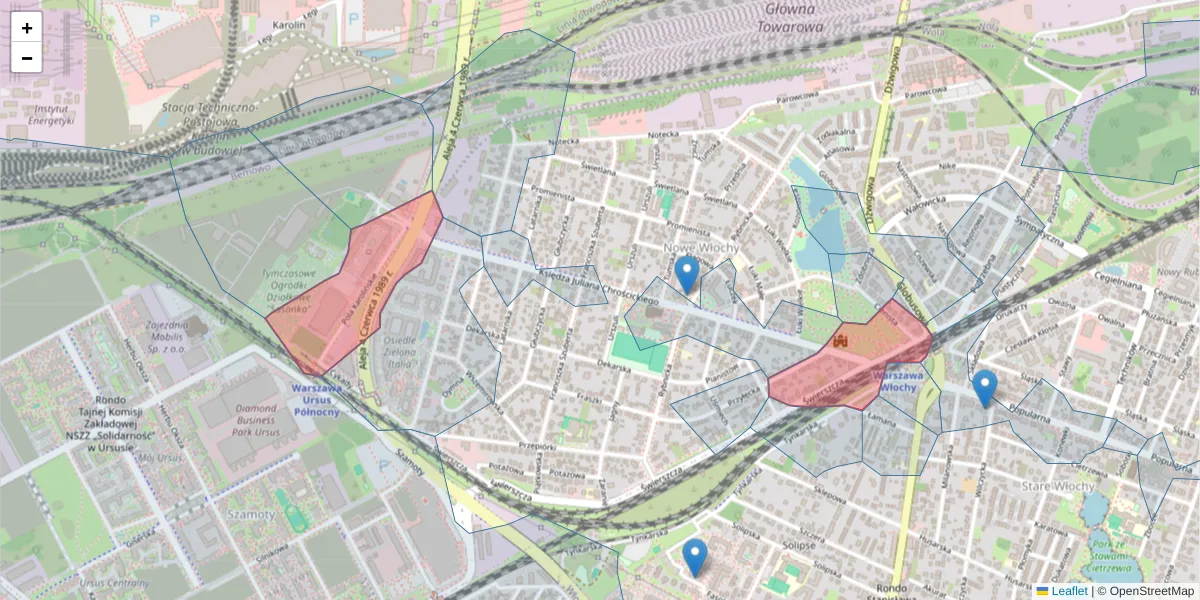 Szczegółowa mapa kodu pocztowego 02-401 z granicami, sąsiednimi kodami pocztowymi i urzędami pocztowymi
