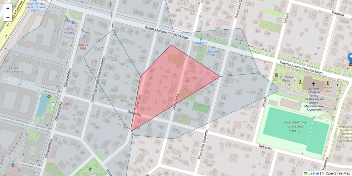 Szczegółowa mapa kodu pocztowego 02-417 z granicami, sąsiednimi kodami pocztowymi i urzędami pocztowymi