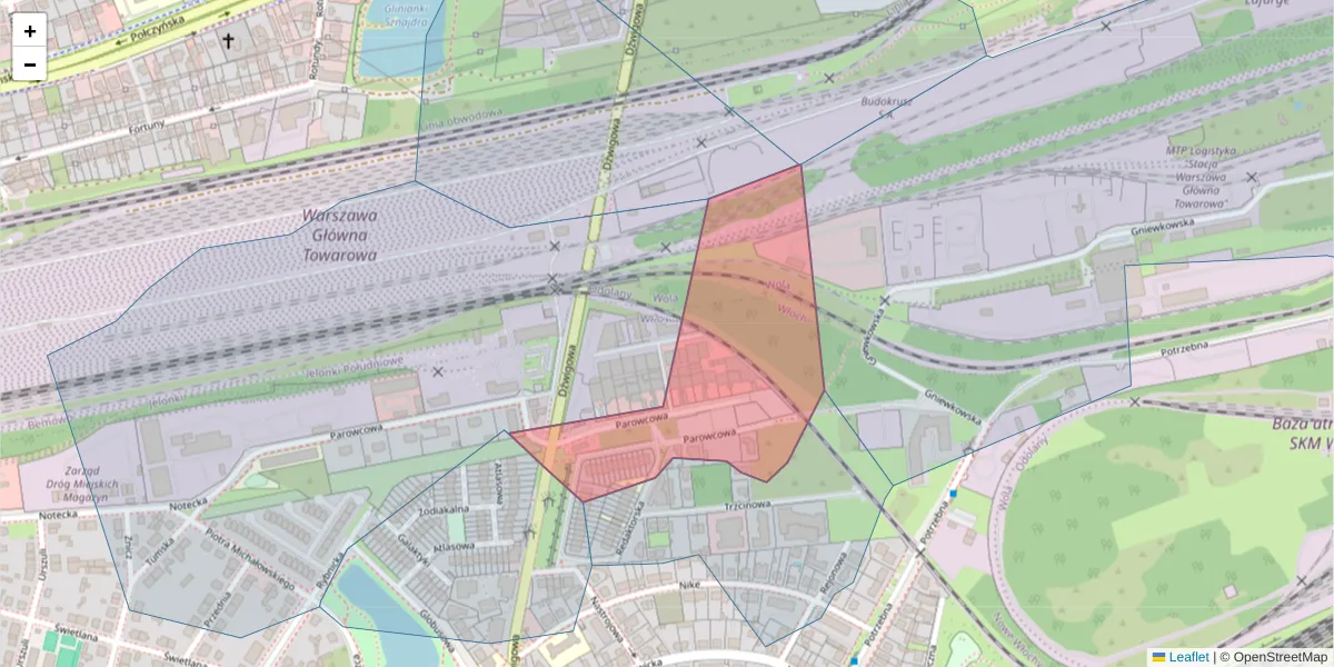 Szczegółowa mapa kodu pocztowego 02-440 z granicami, sąsiednimi kodami pocztowymi i urzędami pocztowymi