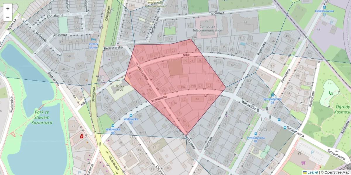 Szczegółowa mapa kodu pocztowego 02-442 z granicami, sąsiednimi kodami pocztowymi i urzędami pocztowymi