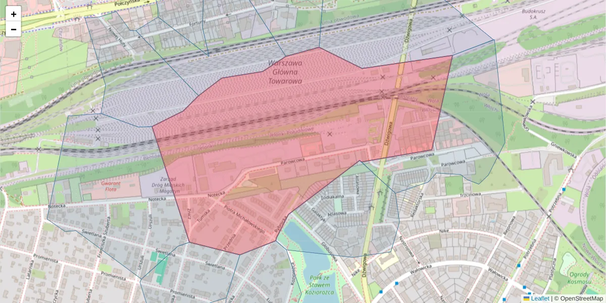 Szczegółowa mapa kodu pocztowego 02-445 z granicami, sąsiednimi kodami pocztowymi i urzędami pocztowymi