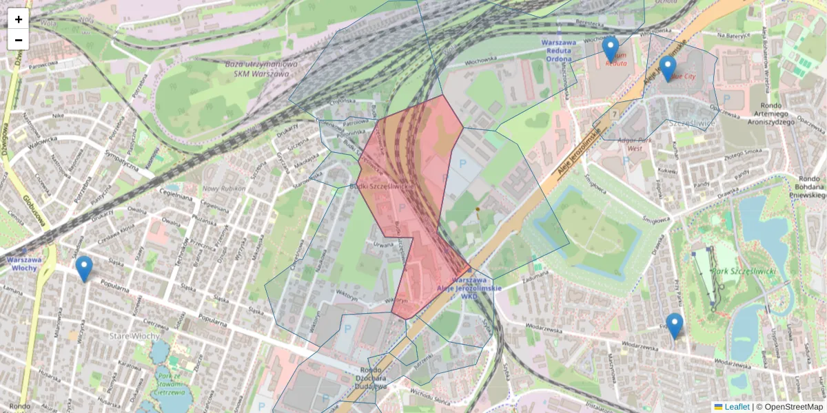 Szczegółowa mapa kodu pocztowego 02-460 z granicami, sąsiednimi kodami pocztowymi i urzędami pocztowymi