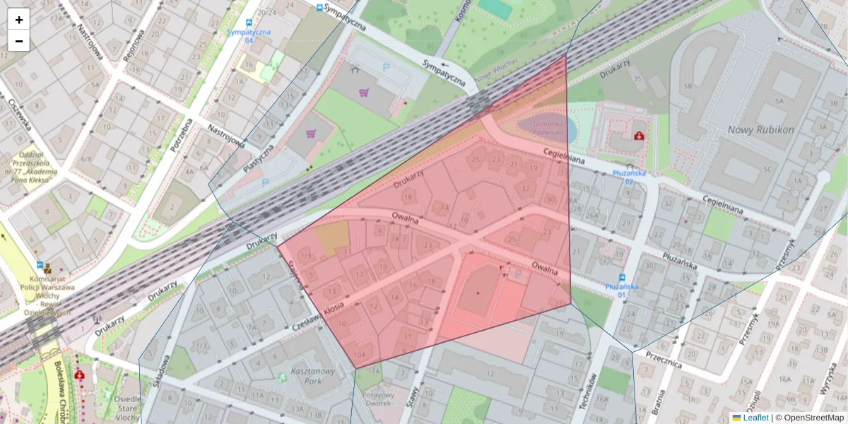 Szczegółowa mapa kodu pocztowego 02-467 z granicami, sąsiednimi kodami pocztowymi i urzędami pocztowymi