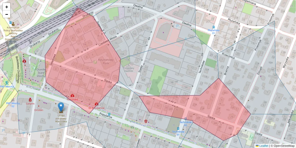 Szczegółowa mapa kodu pocztowego 02-472 z granicami, sąsiednimi kodami pocztowymi i urzędami pocztowymi