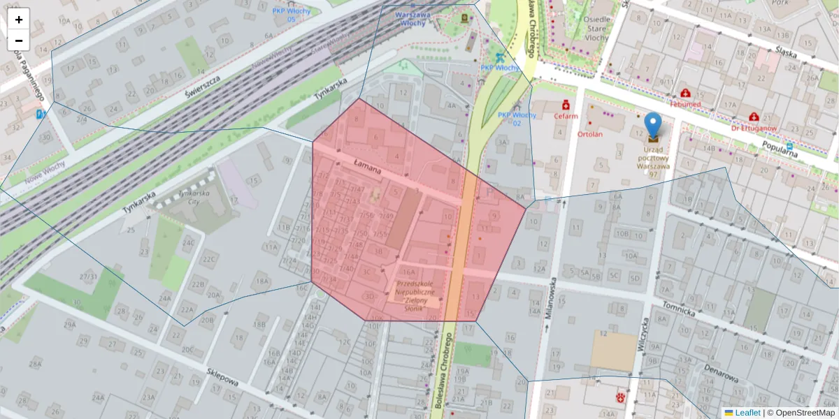 Szczegółowa mapa kodu pocztowego 02-480 z granicami, sąsiednimi kodami pocztowymi i urzędami pocztowymi