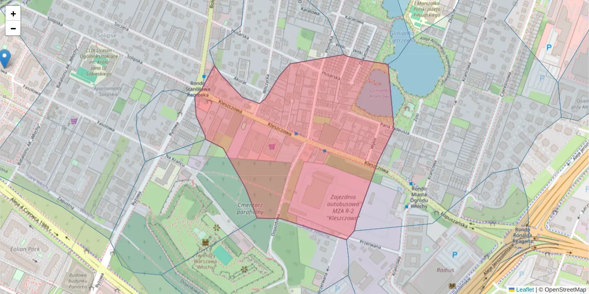 Szczegółowa mapa kodu pocztowego 02-485 z granicami, sąsiednimi kodami pocztowymi i urzędami pocztowymi